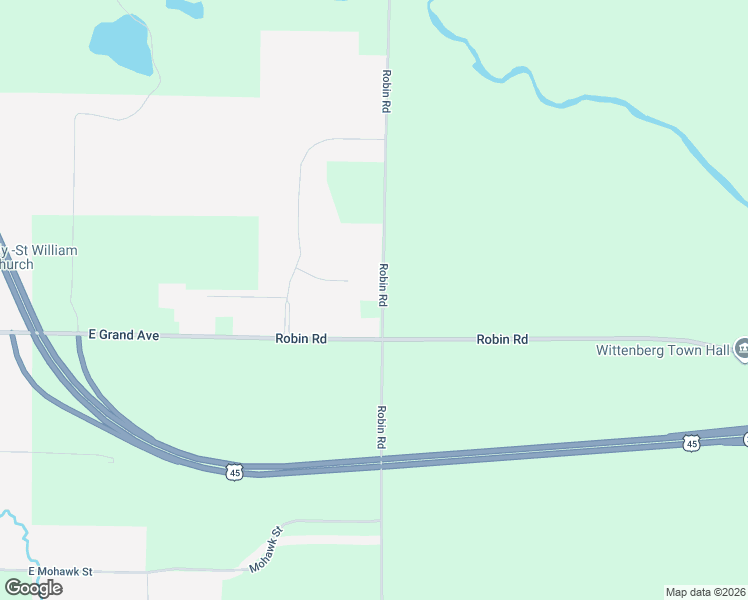 map of restaurants, bars, coffee shops, grocery stores, and more near N6519 Robin Road in Wittenberg