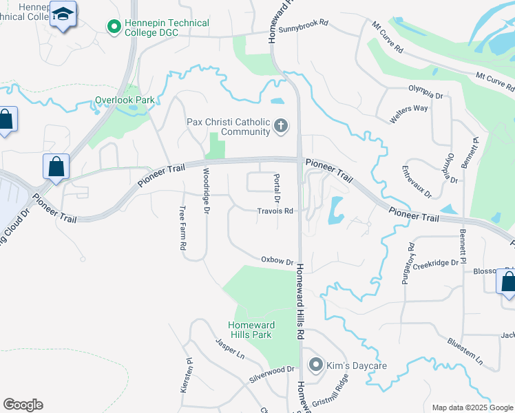 map of restaurants, bars, coffee shops, grocery stores, and more near 12160 Travois Road in Eden Prairie