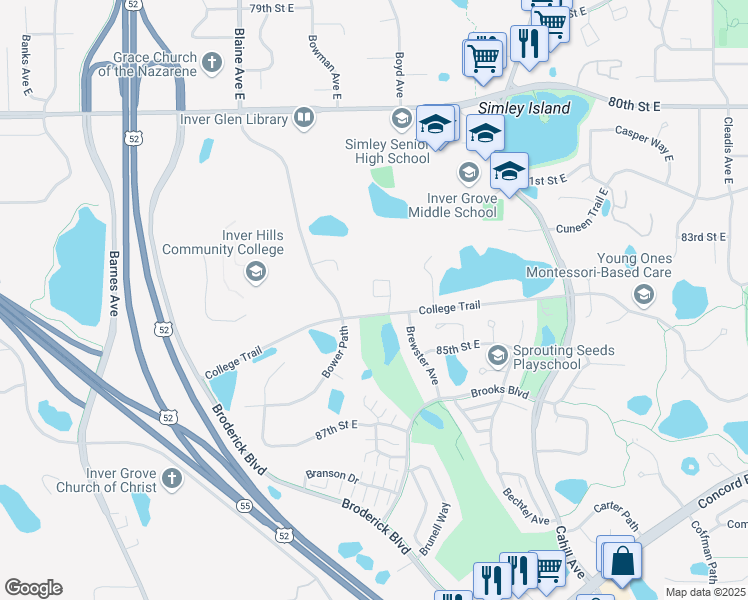 map of restaurants, bars, coffee shops, grocery stores, and more near 8376 Bravo Way in Inver Grove Heights