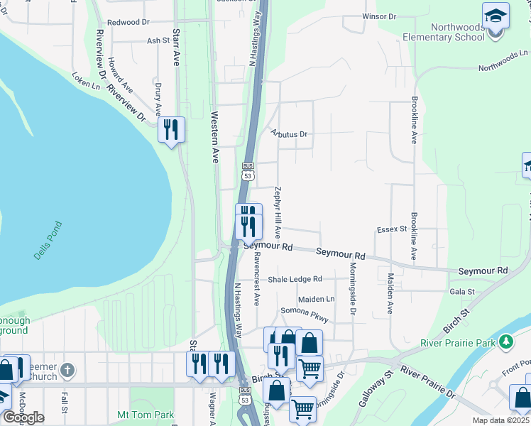 map of restaurants, bars, coffee shops, grocery stores, and more near 2508 Trindal Street in Eau Claire