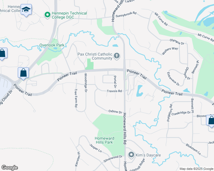 map of restaurants, bars, coffee shops, grocery stores, and more near 12160 Travois Road in Eden Prairie