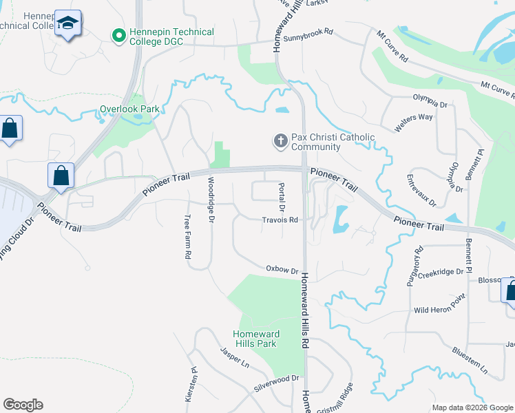 map of restaurants, bars, coffee shops, grocery stores, and more near 12160 Travois Road in Eden Prairie
