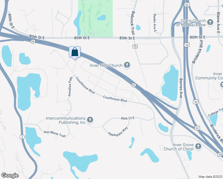 map of restaurants, bars, coffee shops, grocery stores, and more near 8360 Courthouse Boulevard in Inver Grove Heights