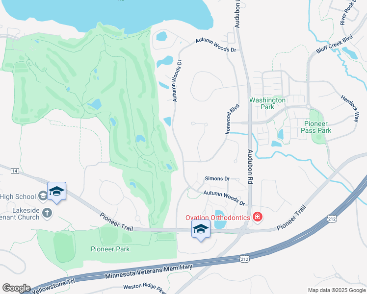map of restaurants, bars, coffee shops, grocery stores, and more near 2845 Autumn Woods Drive in Chaska