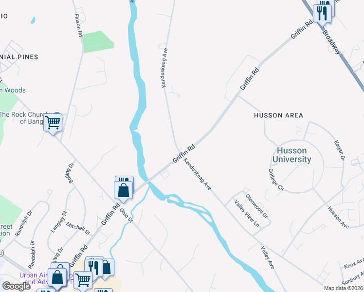 map of restaurants, bars, coffee shops, grocery stores, and more near 13 Griffin Road in Bangor