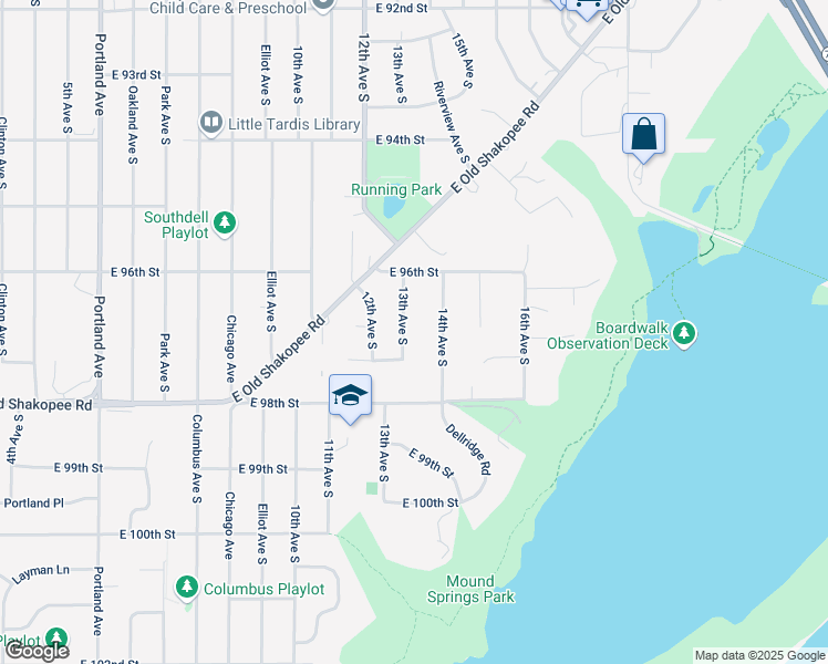 map of restaurants, bars, coffee shops, grocery stores, and more near 9655 13th Avenue South in Bloomington