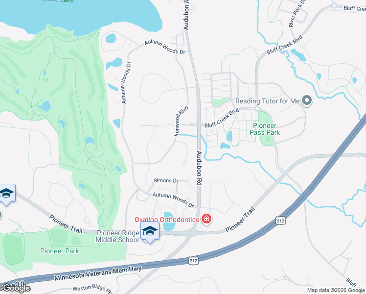 map of restaurants, bars, coffee shops, grocery stores, and more near 2900 Forest Ridge in Chaska