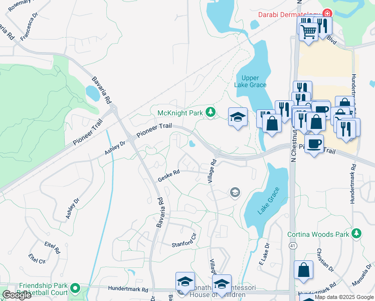 map of restaurants, bars, coffee shops, grocery stores, and more near 1558 Millpond Court in Chaska