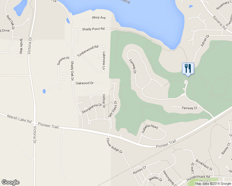 map of restaurants, bars, coffee shops, grocery stores, and more near 2811 Spy Glass Drive in Chaska