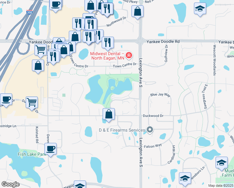 map of restaurants, bars, coffee shops, grocery stores, and more near 3109 Lexington Avenue South in Eagan