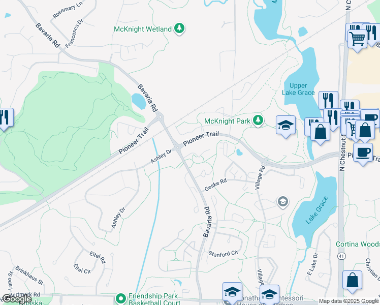 map of restaurants, bars, coffee shops, grocery stores, and more near 110550 Windmill Court in Chaska
