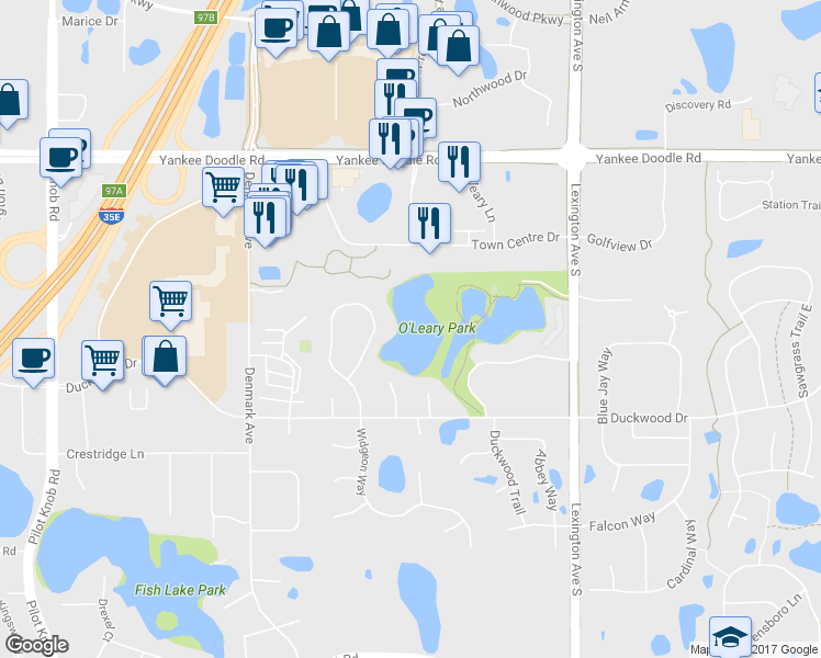 map of restaurants, bars, coffee shops, grocery stores, and more near 3542 Widgeon Way in Eagan