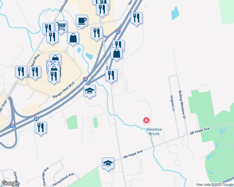 map of restaurants, bars, coffee shops, grocery stores, and more near 24 Haskell Road in Bangor