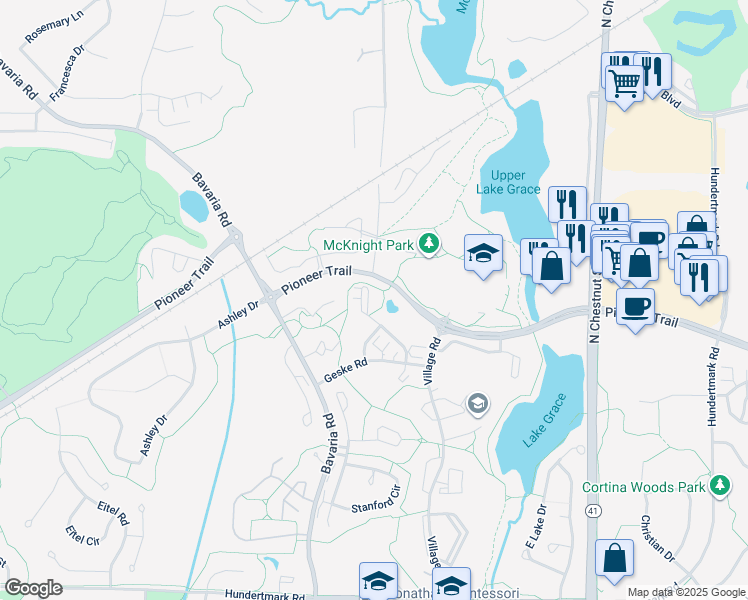 map of restaurants, bars, coffee shops, grocery stores, and more near 1558 Millpond Court in Chaska