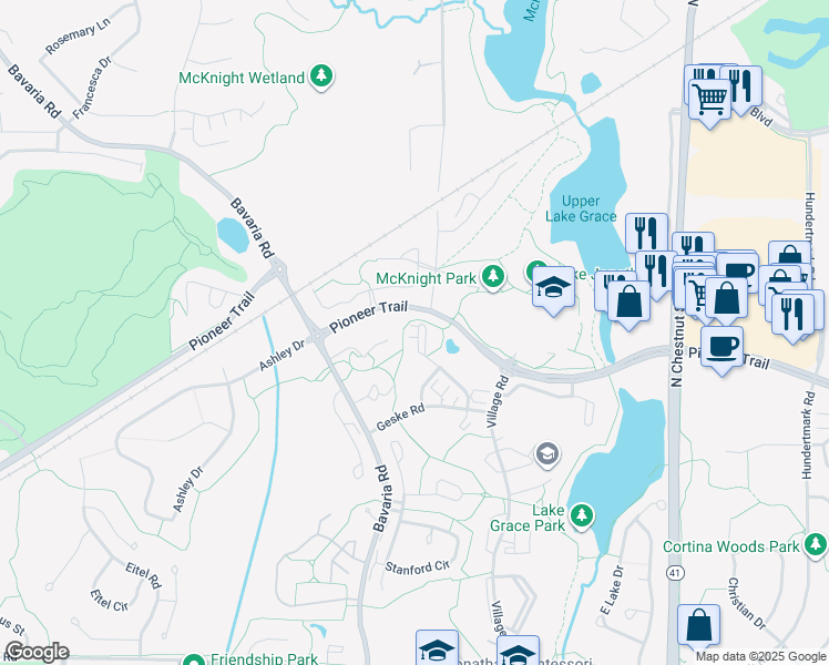 map of restaurants, bars, coffee shops, grocery stores, and more near 1558 Millpond Court in Chaska