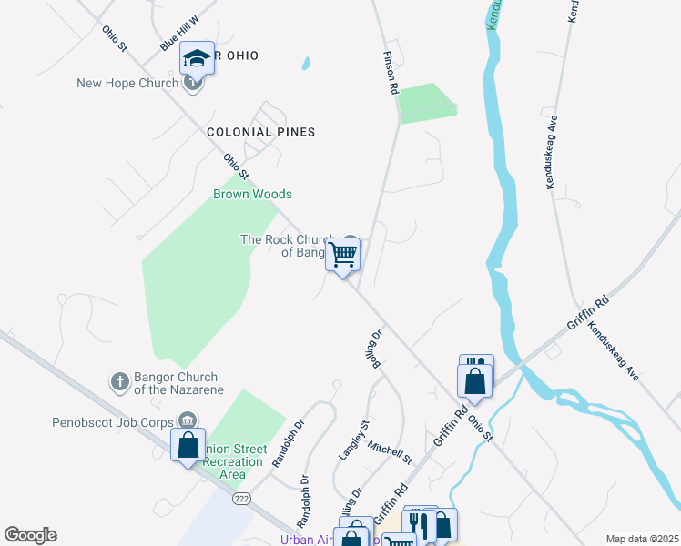 map of restaurants, bars, coffee shops, grocery stores, and more near 1200 Ohio Street in Bangor