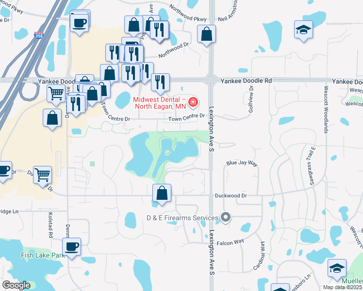 map of restaurants, bars, coffee shops, grocery stores, and more near 3109 Lexington Avenue South in Eagan