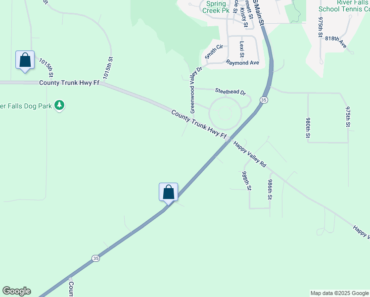 map of restaurants, bars, coffee shops, grocery stores, and more near W9997 Cty Tk Ff in River Falls