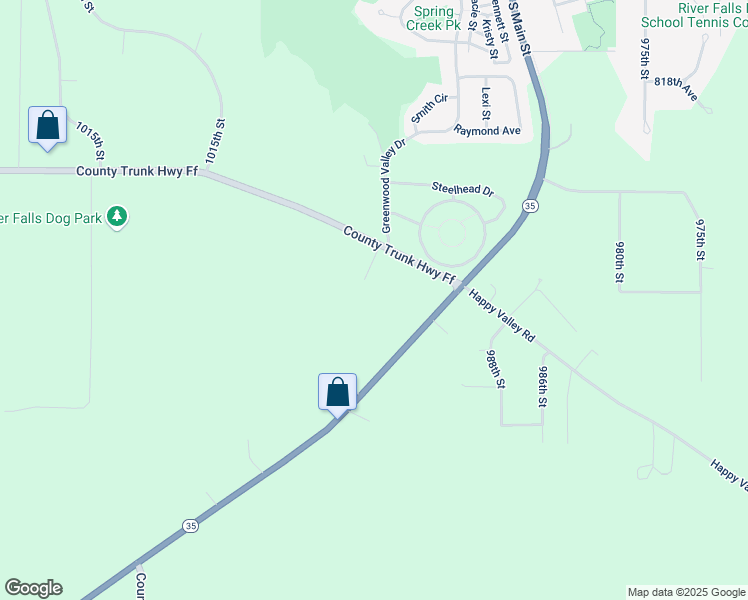 map of restaurants, bars, coffee shops, grocery stores, and more near W9997 County Trunk Highway Ff in River Falls