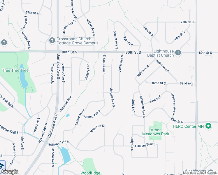 map of restaurants, bars, coffee shops, grocery stores, and more near 8207 Jergen Avenue South in Cottage Grove