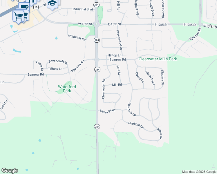map of restaurants, bars, coffee shops, grocery stores, and more near 140 Mill Road in Waconia