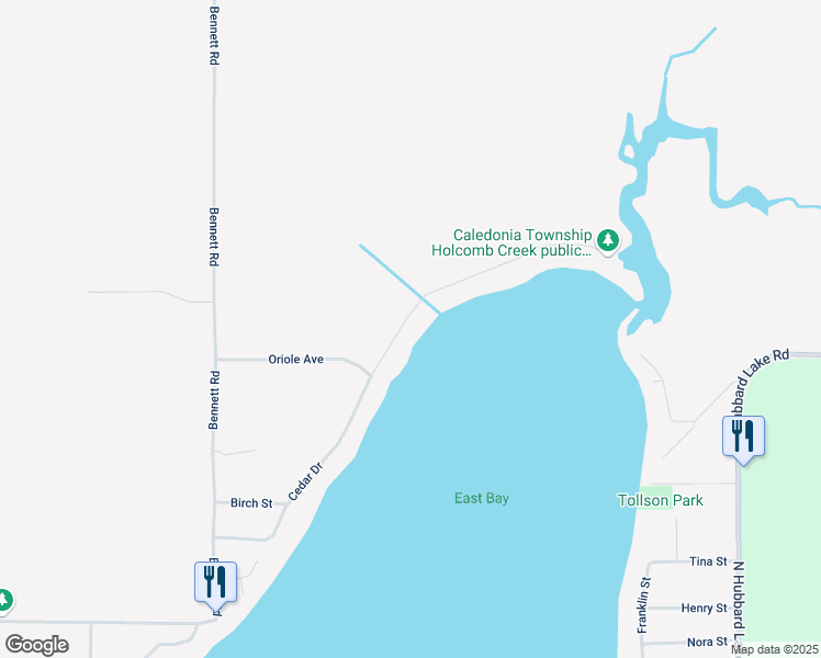 map of restaurants, bars, coffee shops, grocery stores, and more near 6000-6298 Cedar Drive in Hubbard Lake