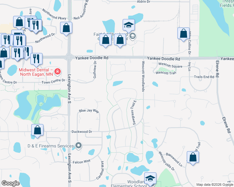 map of restaurants, bars, coffee shops, grocery stores, and more near 3487 Sawgrass Trail West in Eagan