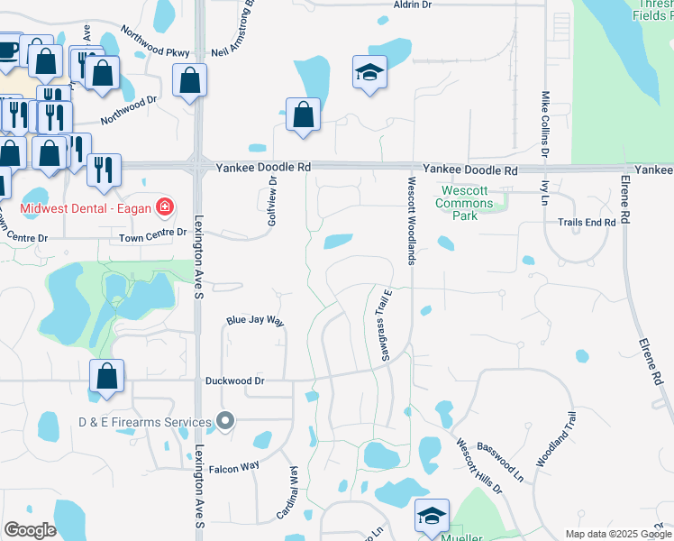 map of restaurants, bars, coffee shops, grocery stores, and more near 3487 Sawgrass Trail West in Eagan