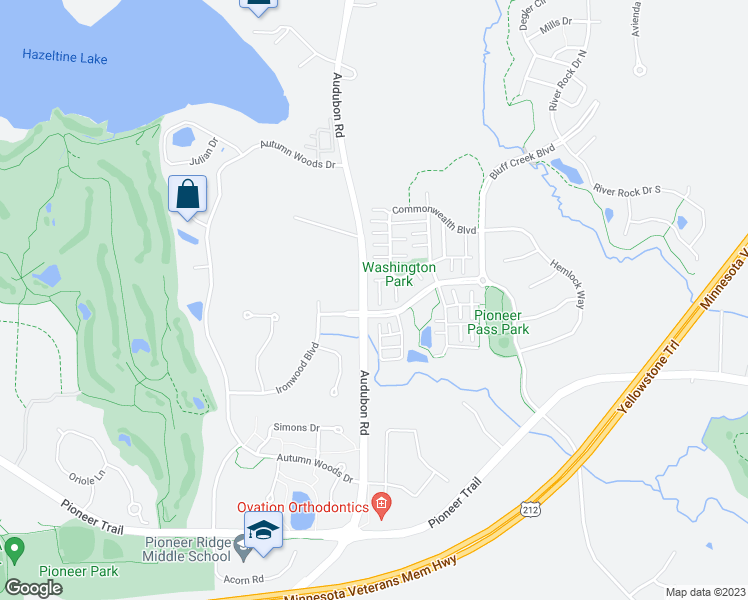 map of restaurants, bars, coffee shops, grocery stores, and more near 9565 Madison Drive in Chanhassen