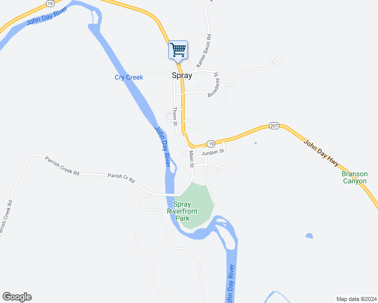 map of restaurants, bars, coffee shops, grocery stores, and more near 201 Main Street in Spray