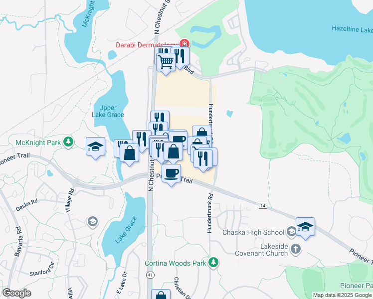map of restaurants, bars, coffee shops, grocery stores, and more near in Chaska