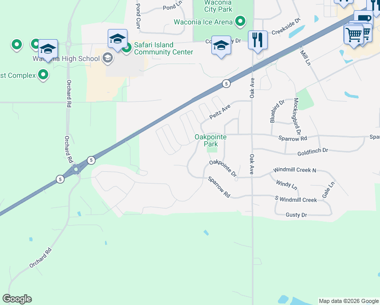 map of restaurants, bars, coffee shops, grocery stores, and more near 1690 Freedom Lane in Waconia