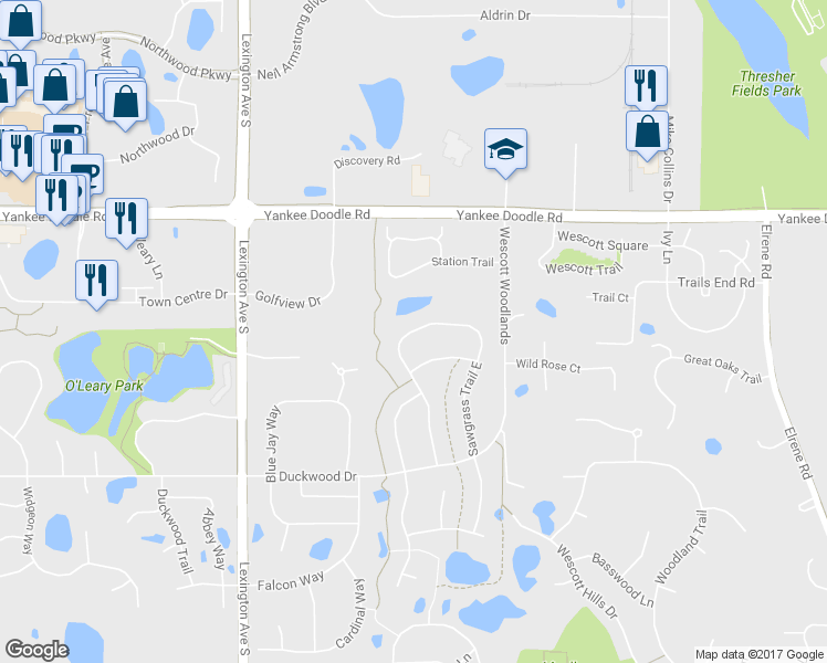 map of restaurants, bars, coffee shops, grocery stores, and more near 3487 Sawgrass Trail West in Eagan