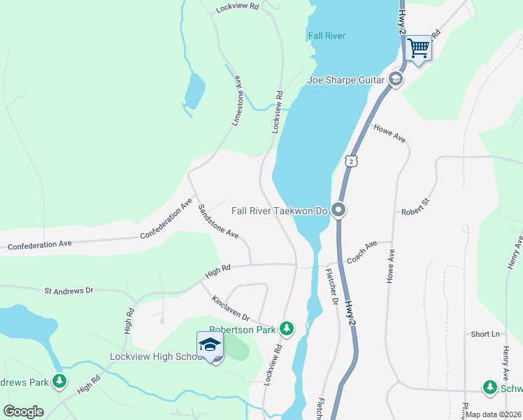 map of restaurants, bars, coffee shops, grocery stores, and more near 340 Lockview Road in Fall River