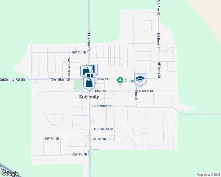 map of restaurants, bars, coffee shops, grocery stores, and more near 345 E Main St in Sublimity