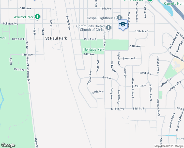 map of restaurants, bars, coffee shops, grocery stores, and more near 1478 Ashland Avenue in Saint Paul Park