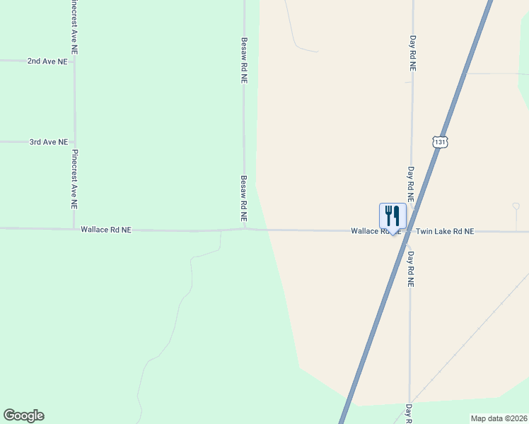 map of restaurants, bars, coffee shops, grocery stores, and more near 8000 Besaw Road Northeast in Mancelona