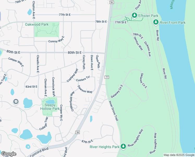 map of restaurants, bars, coffee shops, grocery stores, and more near 8229 Darcy Lane in Inver Grove Heights