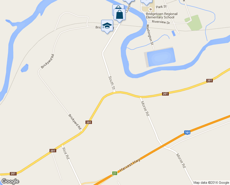 map of restaurants, bars, coffee shops, grocery stores, and more near 4026 Nova Scotia 201 in Bridgetown