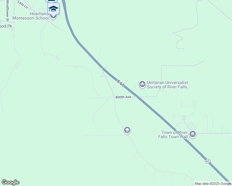 map of restaurants, bars, coffee shops, grocery stores, and more near W9302 800th Avenue in River Falls