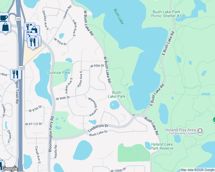 map of restaurants, bars, coffee shops, grocery stores, and more near 9565 Virginia Avenue South in Minneapolis