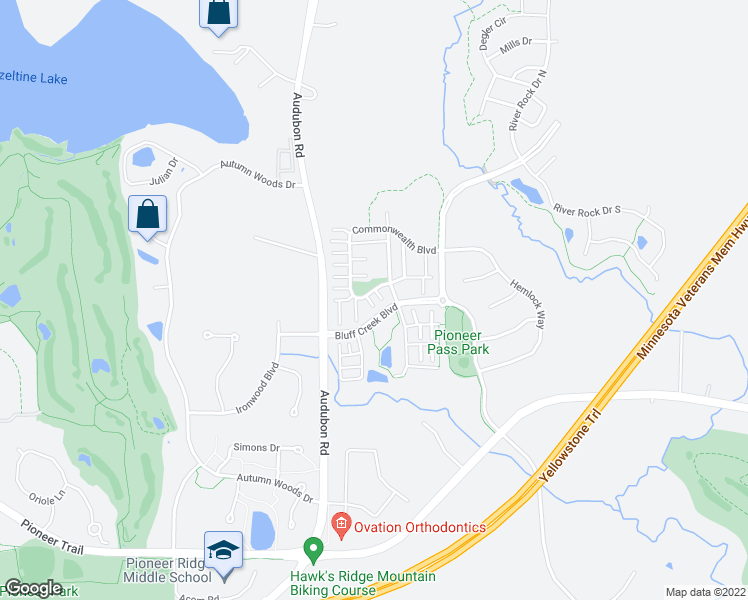 map of restaurants, bars, coffee shops, grocery stores, and more near 1984 Commonwealth Boulevard in Chanhassen