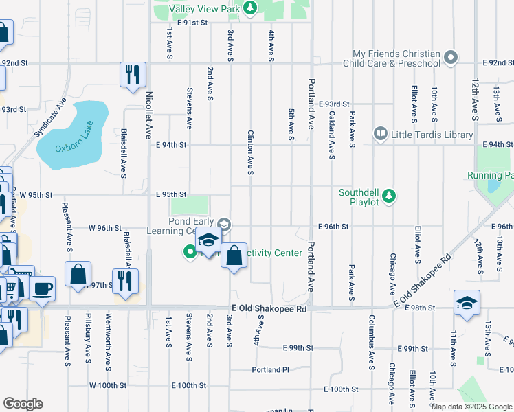 map of restaurants, bars, coffee shops, grocery stores, and more near 9532 4th Avenue South in Minneapolis