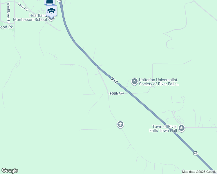 map of restaurants, bars, coffee shops, grocery stores, and more near W9302 800th Avenue in River Falls