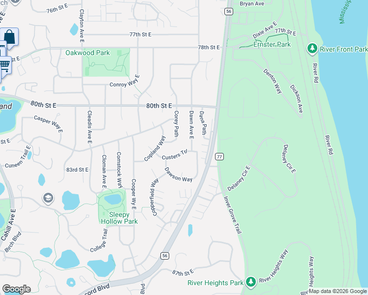 map of restaurants, bars, coffee shops, grocery stores, and more near 8186 Custers Trail in Inver Grove Heights