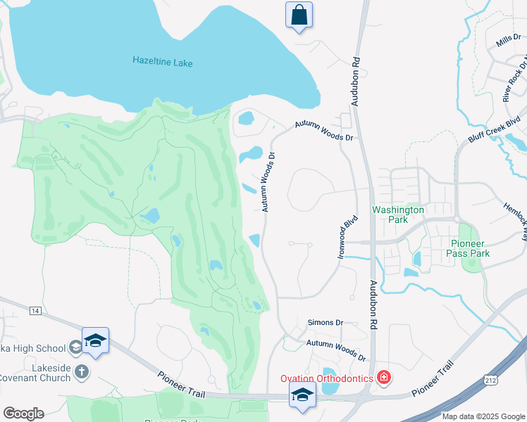 map of restaurants, bars, coffee shops, grocery stores, and more near 3070 Autumn Woods Drive in Chaska