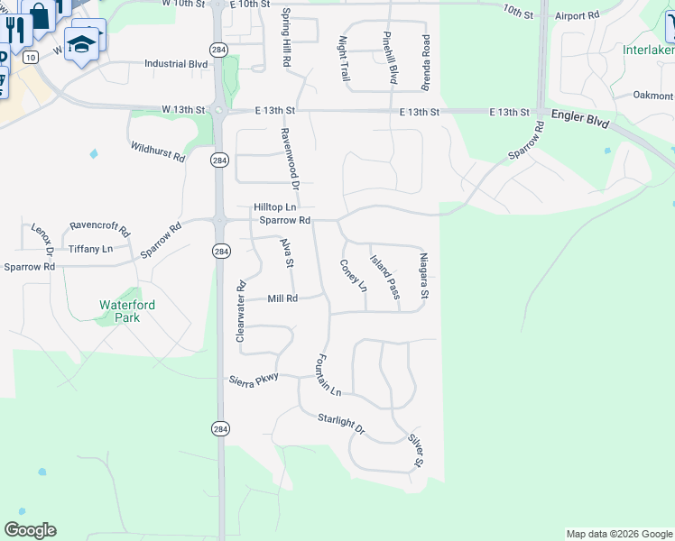 map of restaurants, bars, coffee shops, grocery stores, and more near 1759 Fountain Lane in Waconia