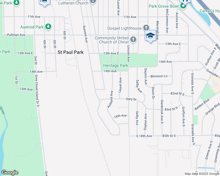 map of restaurants, bars, coffee shops, grocery stores, and more near 1478 Ashland Avenue in Saint Paul Park