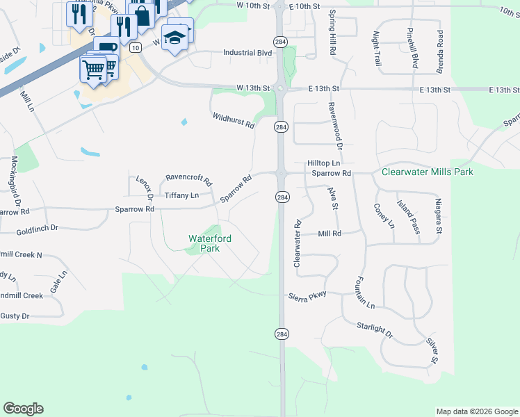 map of restaurants, bars, coffee shops, grocery stores, and more near 9450 Minnesota 284 in Waconia
