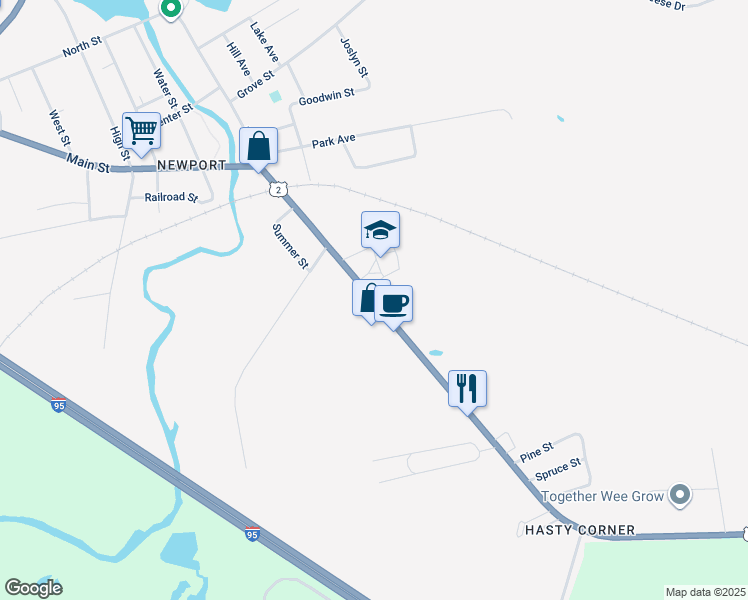 map of restaurants, bars, coffee shops, grocery stores, and more near 162 Elm Street in Newport